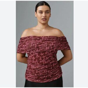 Anthropologie Maeve Y2K Goth Off The Shoulder Mesh Blouse Burgundy Top Size XL